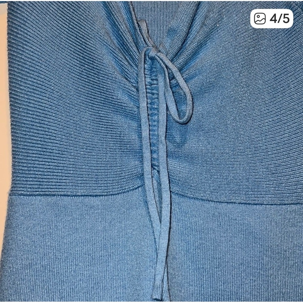 NWT Willow & Wind Azure Blue‎ Knit Sweater Dress Long Sleeve Ruched Tie Front M - Picture 4 of 5